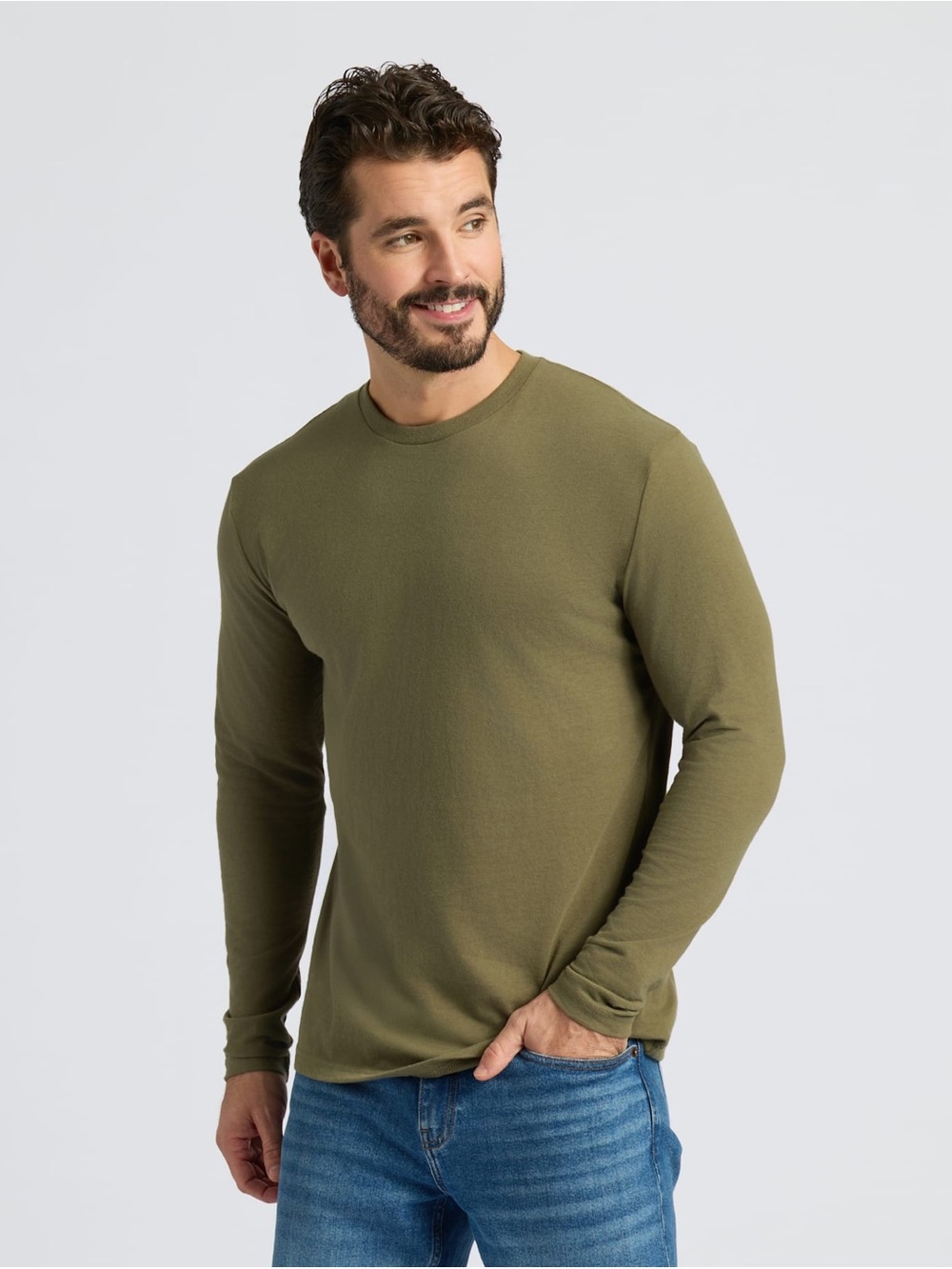True Classic Men's Long-Sleeve Crewneck Shirt - Military Green NWT Size S